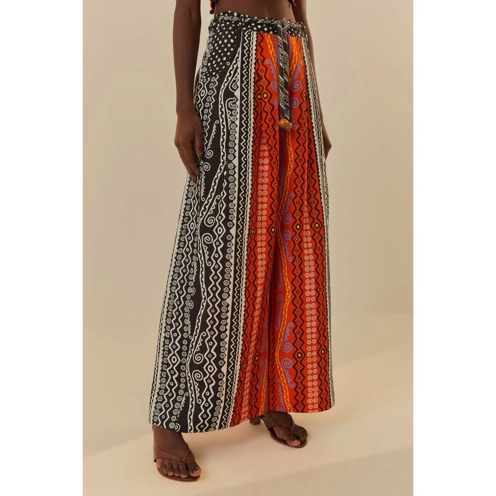 Womens Farm Rio Mixed Myriad Tribal Print Palazzo Wide Leg Cotton Pants-M